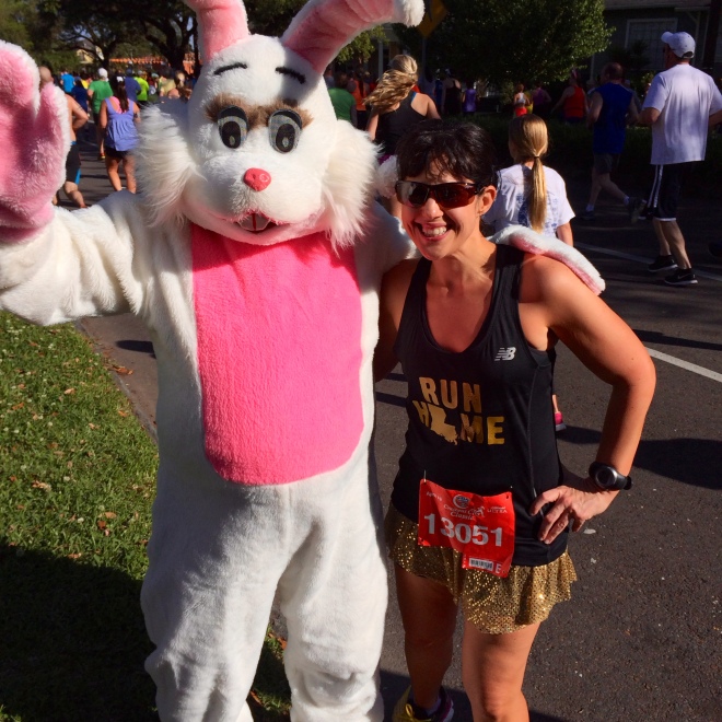 Of course I had to stop & take a pic with the Easter Bunny right past Mile 3 :)